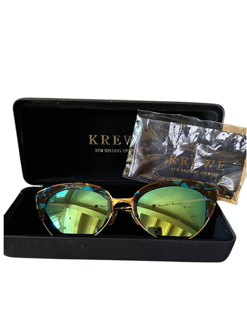 KREWE Josephine Tortoise Cat Eye 24k Gold Plated Mirrored Sunglasses New Orleans